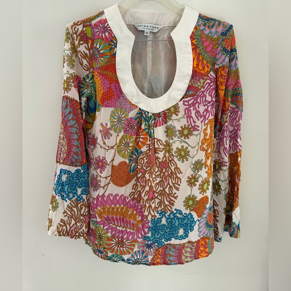 Trina Turk Bonita‎ bell Blouse Multicolor Floral size 2